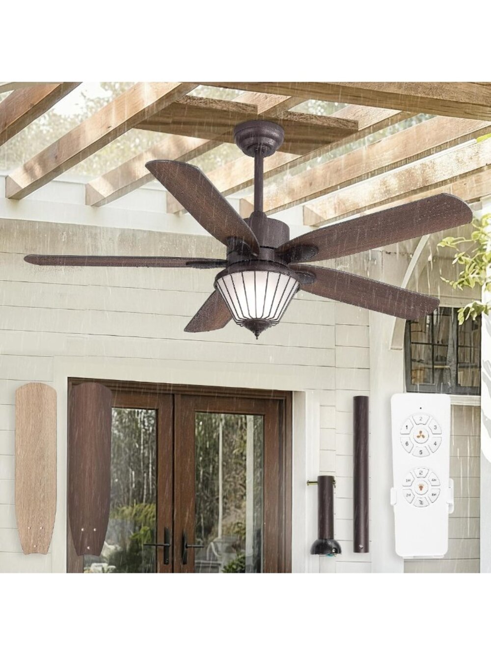 52-Inch Bronze Ceiling Fan with Lights & Remote - Stylish Farmhouse Decor